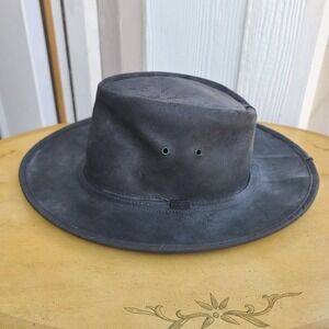 VTG BC Hat Australian Leather MEDIUM Cowboy Hat Outback Western Crocodile Dundee